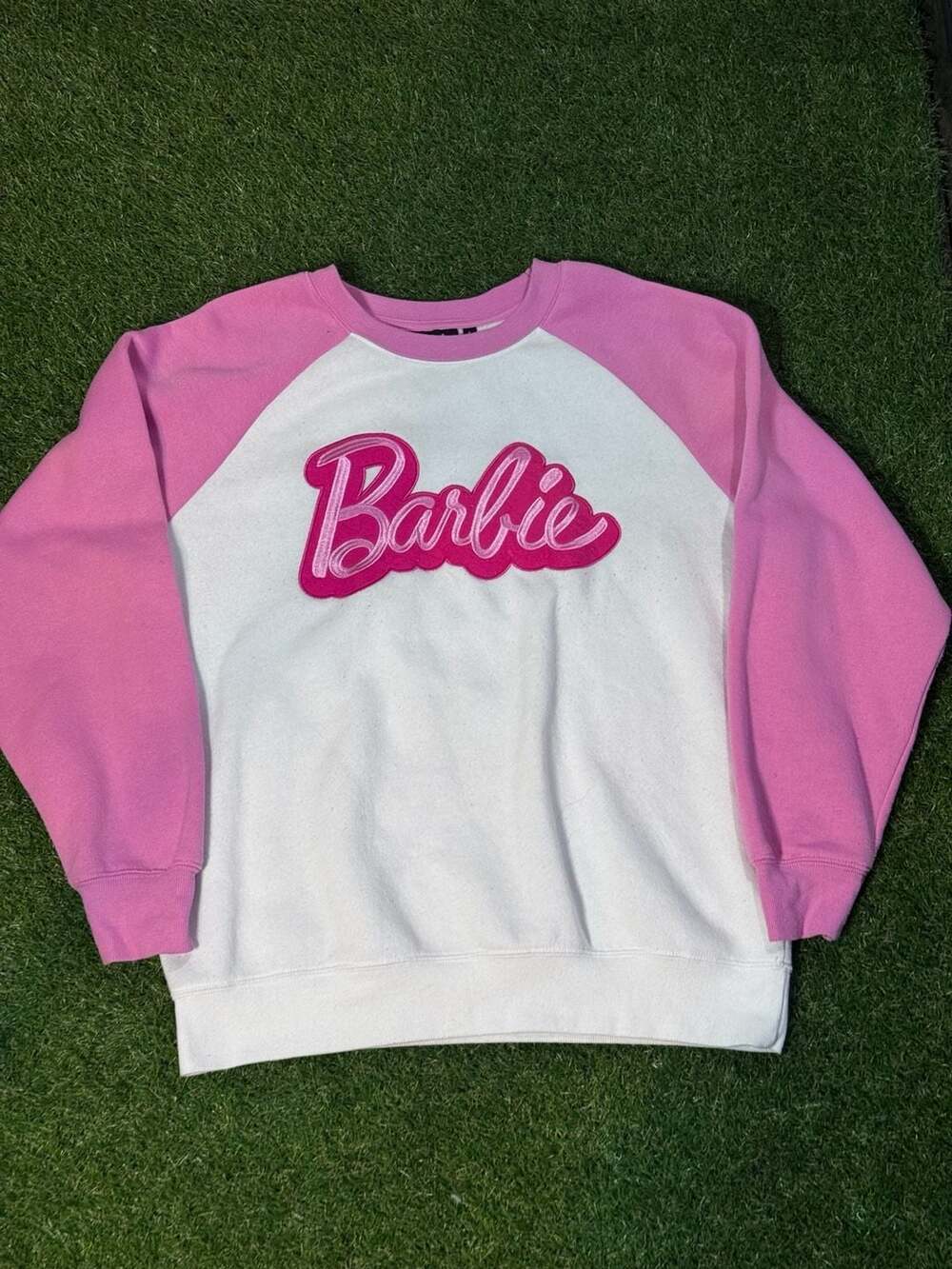 Barbie Raglan Crew-Neck Sweatshirt White and Pink